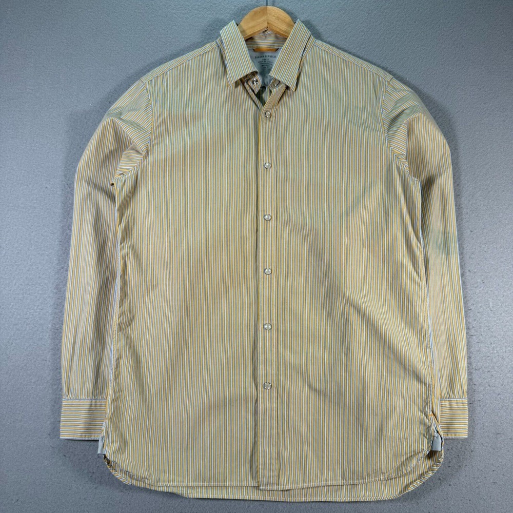 Banana Republic Pearl Snap Shirt Mens Medium Slim Fit Yellow Stripes Comfort